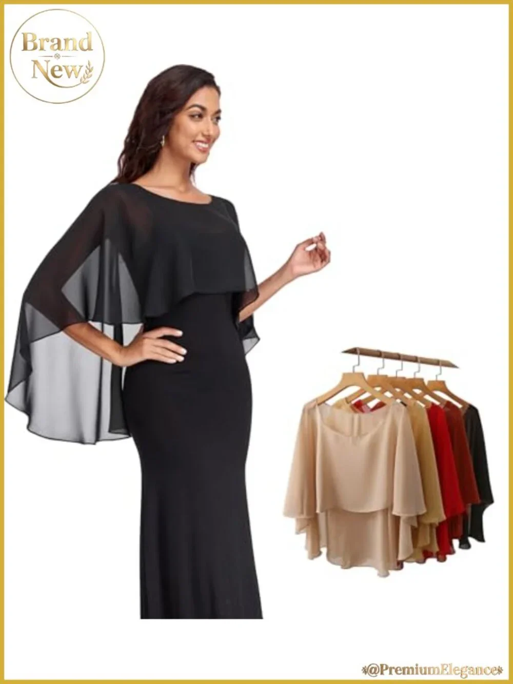 Sheer Chiffon Shawl Wrap Evening Dress Capelet Cover Up for Women